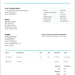 Super Purchase Order Form Template Size Large