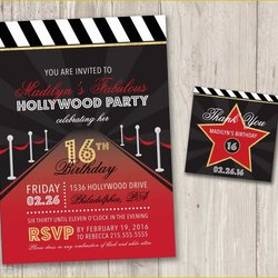 Very Good Hollywood Themed Invitations Free Templates Party Invitation Movie Night Sixteen Sweet Birthday