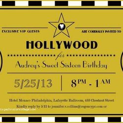 Superior Hollywood Themed Invitations Free Templates Of Printable Sixteen Vincent Sweet Ticket Invitation