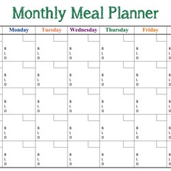 Meal Planning Monthly Calendar Template Printable Planner