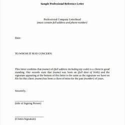 Professional Reference Letter Template In