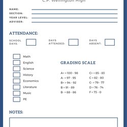 Super Customize High School Report Cards Templates Online Blue Simple Card