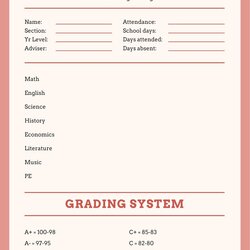 Champion High School Report Card Template Cream And Pink