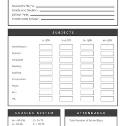 High School Report Card Template Black White Middle