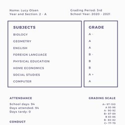 Wonderful Free Custom Printable High School Report Card Templates Purple Minimalist