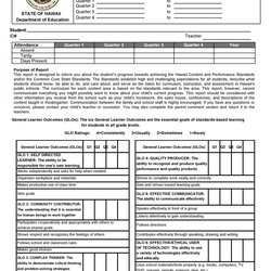 High School Student Report Card Template Progress