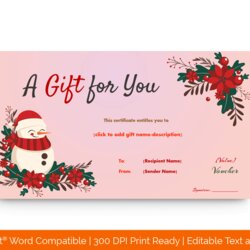 Wizard Printable Christmas Gift Certificate And Voucher Templates In Word Snowman Template Pink