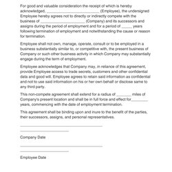 Sterling Printable Non Compete Agreement Template Templates