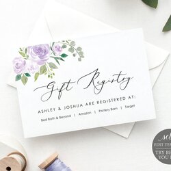 Wedding Registry Card Template Lilac Floral Editable Instant