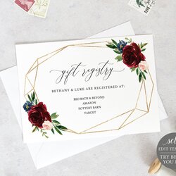 Perfect Wedding Registry Card Template Printable Editable Instant