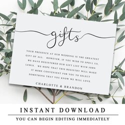 Sublime Printable Wedding Gift Registry Template Insert Canada Invitation