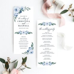 Smashing Wedding Programs Template Program Colors And Text Fully Dusty Navy Editable Blue Floral Edit With