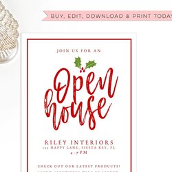 Matchless Holiday Open House Invitation Template Editable Printable