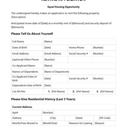 Tremendous Blank Rental Application Forms Templates Editable Standard Sample