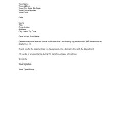 Printable Notice Of Resignation Letter Template Word Posted By Archie