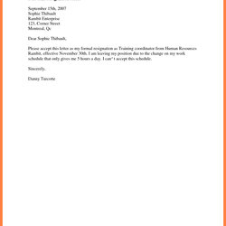Supreme Simple Resignation Letter Template Tire Co Resign Example Of Basic