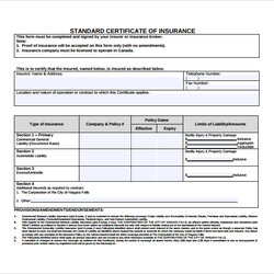 Magnificent Free Certificate Of Insurance Templates In Ms Word Template Standard