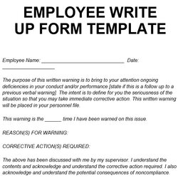 Supreme Printable Employee Write Up Sample Forms And Free Form