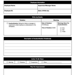 Excellent Employee Write Up Forms Templates Download Print Insubordination Template