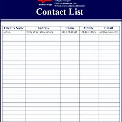 Marvelous Business Checklist Template Excel Contact List New Word Of