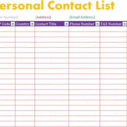 Fantastic Free Contact List Templates Word Excel Formats Template Personal Phone Printable Sample Examples