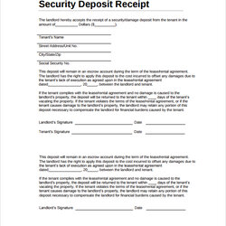 Security Deposit Receipt Templates Sample Tenant Invoice Landlord For