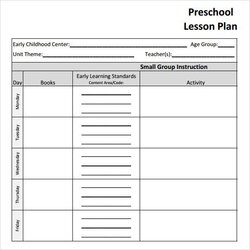 Excellent Lesson Plan Template Preschool Printable Awesome Sample Excel