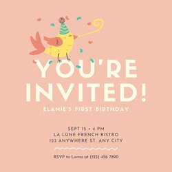 Outstanding Free Printable Birthday Invitation Templates Peach Bird