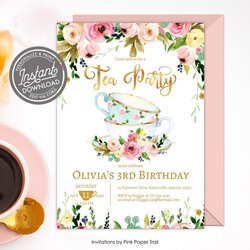 Editable Tea Party Invitation Birthday Invite Afternoon