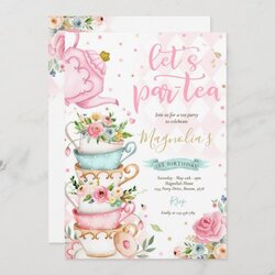 Tea Party Invitations Invitation Birthday Girl Pink Gold Floral Par