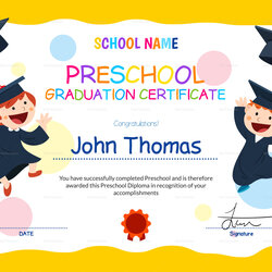 Matchless Preschool Graduation Certificate Design Template In Word