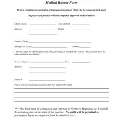 Sterling Medical Consent Form In Word And Formats Football Release Equipment