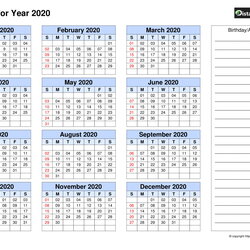 Superior Calendar Template Word Free Download Year Blank With Birthday Anniversary Right Side Note Landscape