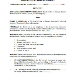 Excellent Free Loan Agreement Forms In Ms Word Car Printable Form