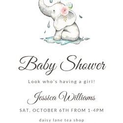Super Elegant Elephant Baby Shower Invitation Template Free Greetings Invitations Gender Reveal Templates