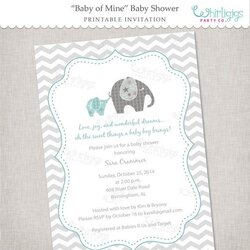 Swell Elephant Baby Shower Invitation Of Printable Digital File Invitations Sold Printed
