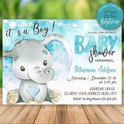 Terrific Editable Elephant Baby Shower Invitation For Boy Instant Download Compressed