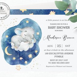 Fantastic Elephant Baby Shower Invitation Editable Template Boy Invite Twinkle Sleepy