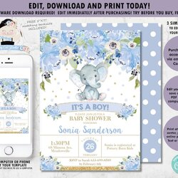 Preeminent Elephant Baby Shower Free Blue Printable