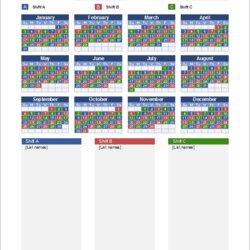 Hour Rotating Shift Schedule Calendar Planner Template Free Excel Schedules Weekend Printable Other Templates