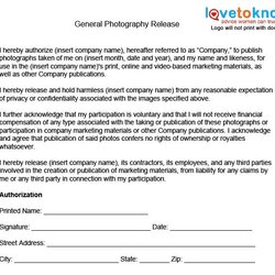 Brilliant General Photography Release Form Forms Marketing Liability Contract Camera Waiver Permission Use