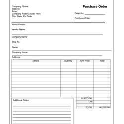 Fine Free Purchase Order Templates In Word Excel Blank Vendor Forms Reservation