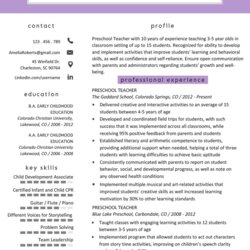 Smashing Free Preschool Teacher Resume Template With Clean And Fresh Look Resumes Primary Editable