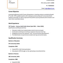 The Highest Quality Resume Format For Teachers With Sample Image
