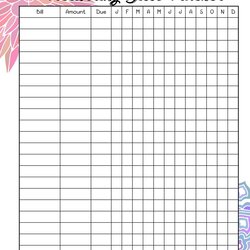 Printable Sheet With The Words Receipt Bills Tracker And Flowers In Finance Finances