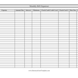 Admirable Monthly Bill Organizer Spreadsheet Template Download Printable Print Big