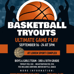Wonderful Basketball Tournament Flyer Template Collection Tryouts Ts