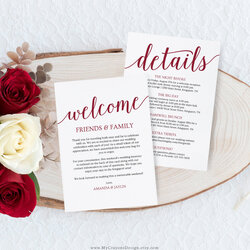 Sterling Wedding Welcome Letter Template Burgundy Itinerary Destination