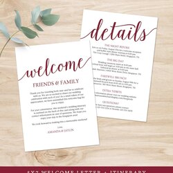 Excellent Wedding Welcome Letter Template Burgundy Itinerary