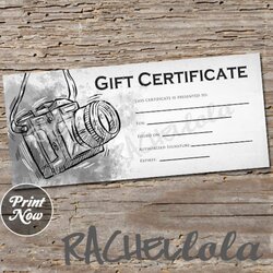 Perfect Printable Photography Gift Certificate Template Photo Session Voucher Card Camera Photographer
